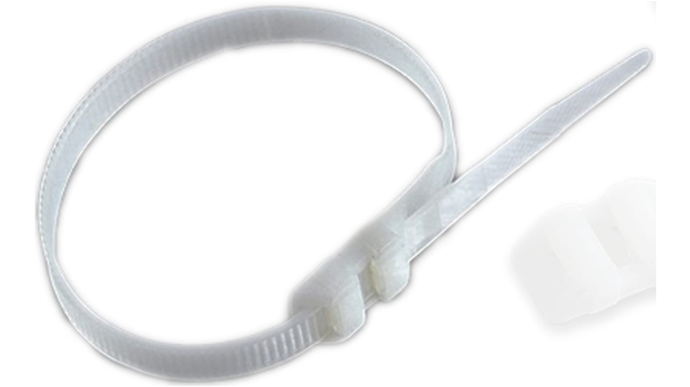 RS PRO Cable Tie, Double Locking Cable Tie, 292mm x 9 mm, Natural Nylon, Pk-100