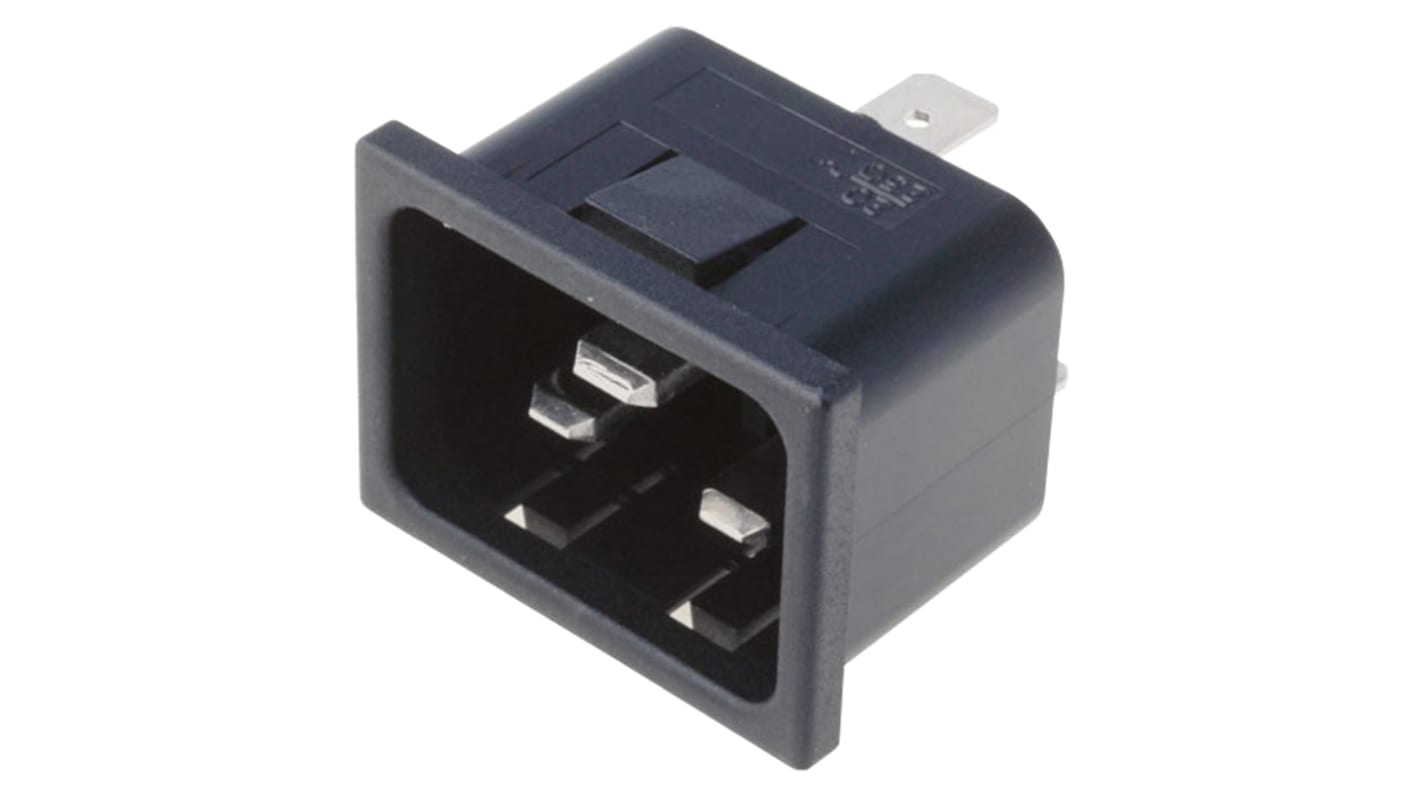 Conector IEC C20 macho Bulgin, Encaje a Presión, 250 V, 16A, con interruptor tripolar