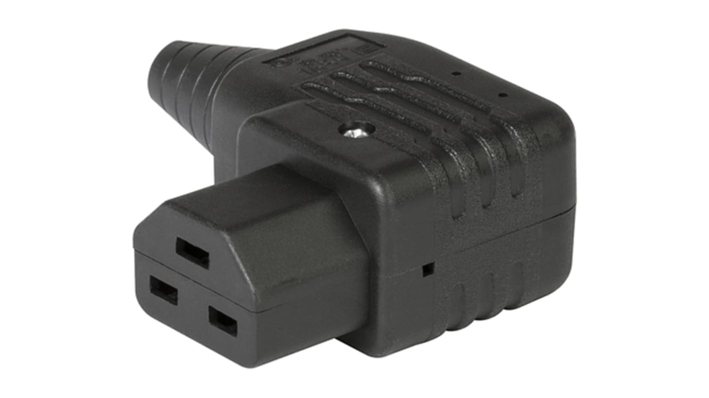 Conector IEC C21 hembra Schurter, Ángulo de 90° , Montaje de Cable, 250 V, 16A, con interruptor , Ø de cable 16.0mm