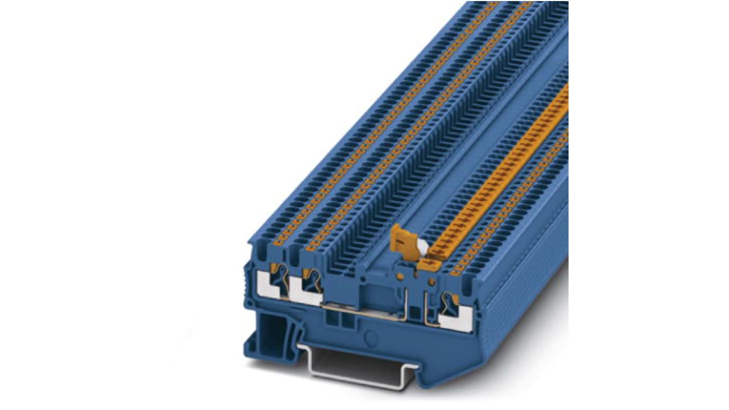 Phoenix Contact PT 1.5/S-TWIN-MT BU Series Grey DIN Rail Terminal Block, Push In Termination