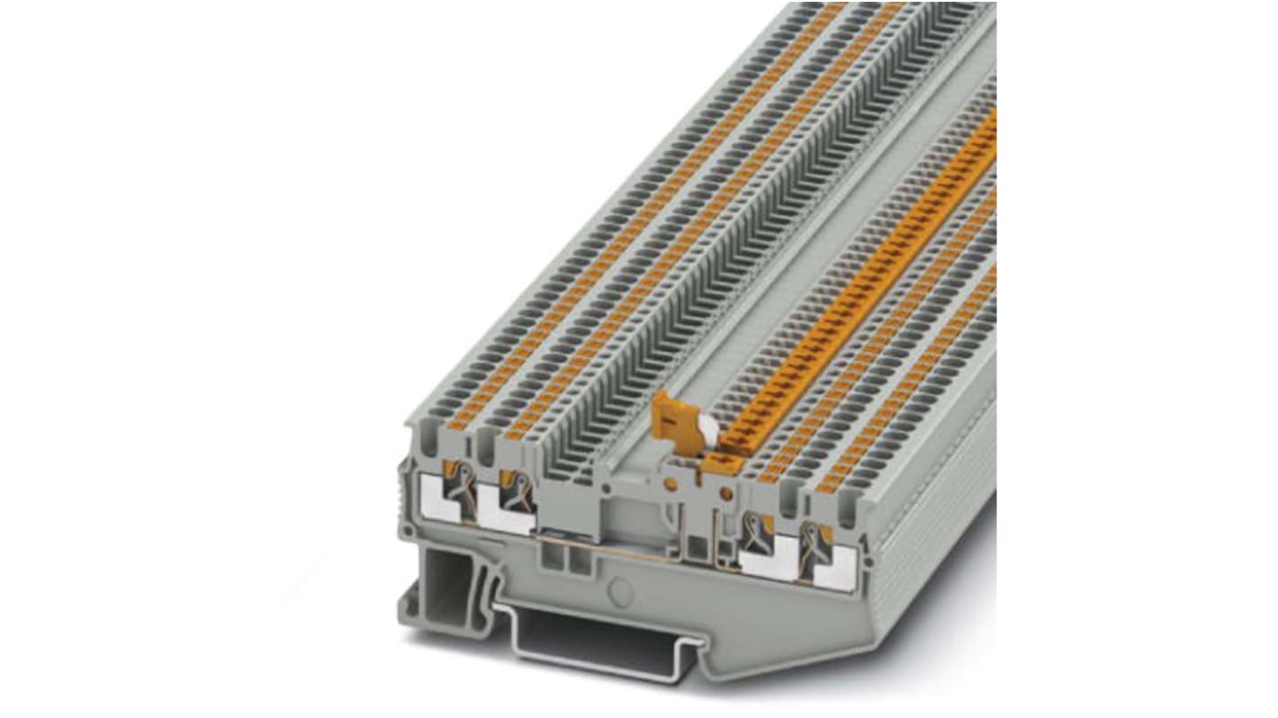 Phoenix Contact PT 1.5/S-QUATTRO-MT Series Grey DIN Rail Terminal Block, Push In Termination