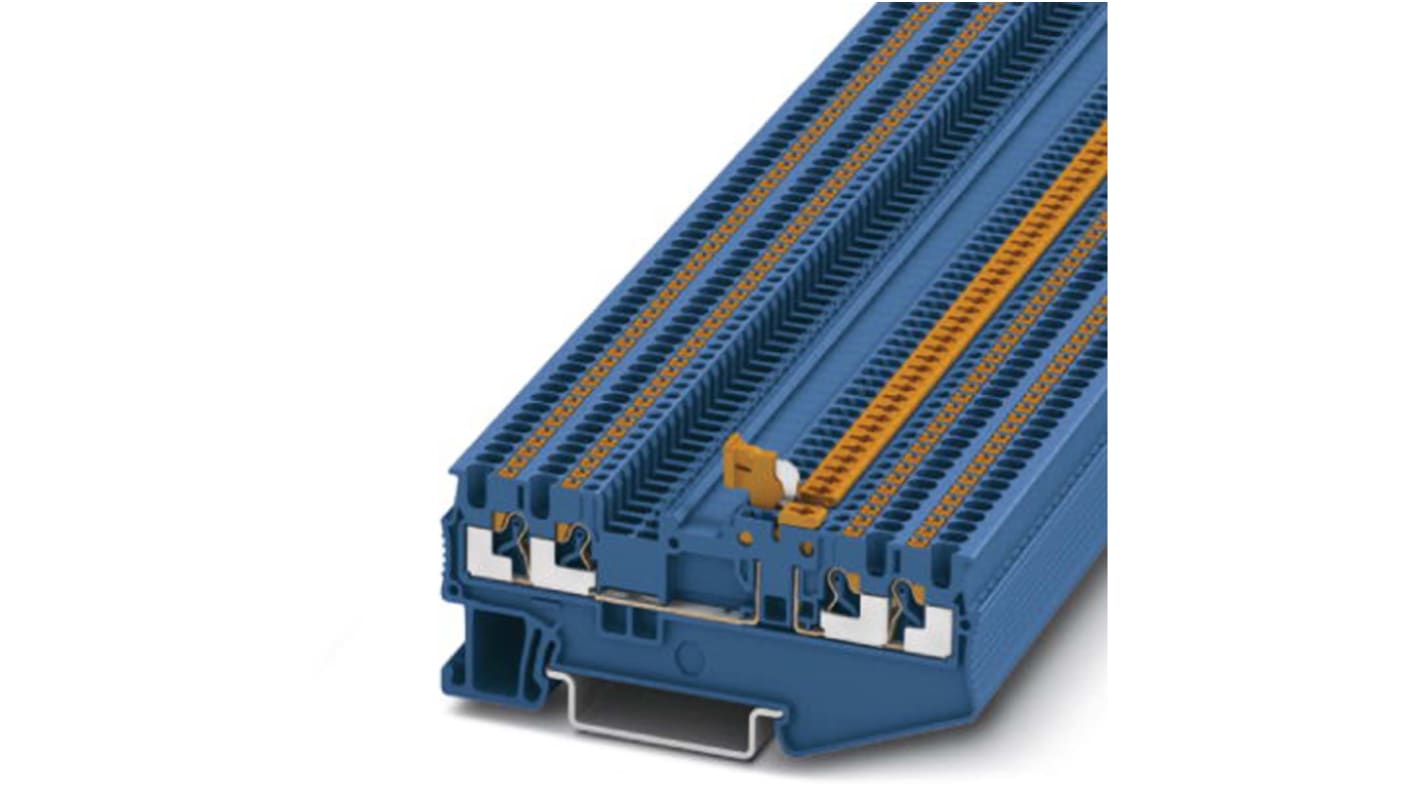 Phoenix Contact PT 1.5/S-QUATTRO-MT BU Series Grey DIN Rail Terminal Block, Push In Termination