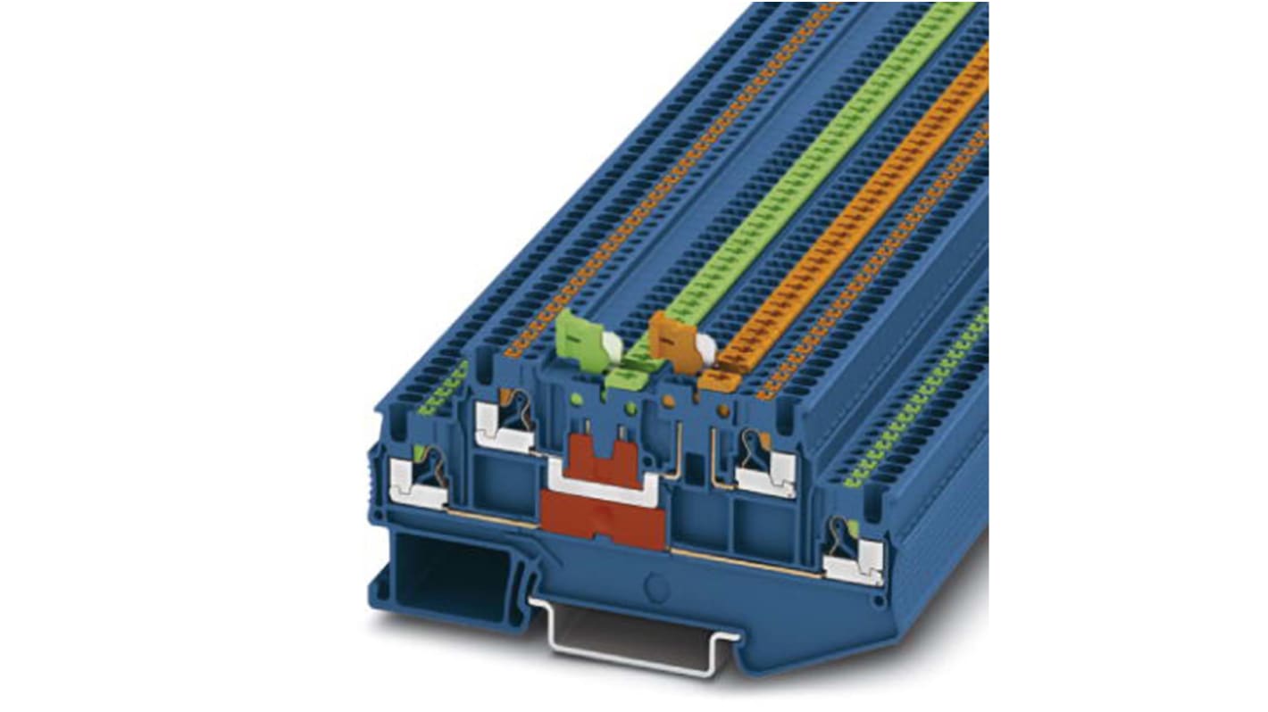 Phoenix Contact PTT 1.5/S-2MT BU Series Grey DIN Rail Terminal Block, Push In Termination