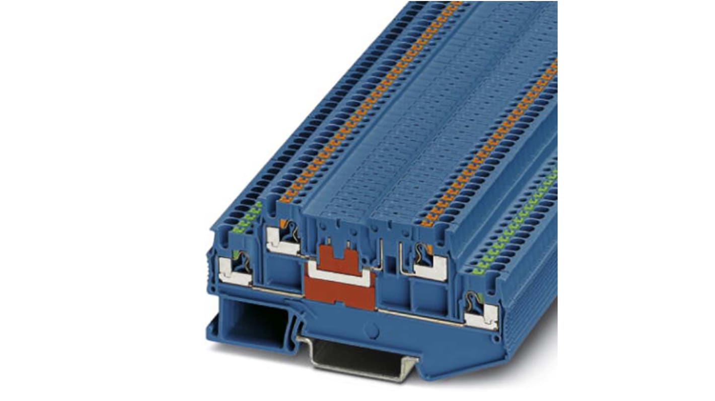 Phoenix Contact PTT 1.5/S-2L BU Series Grey DIN Rail Terminal Block, Push In Termination