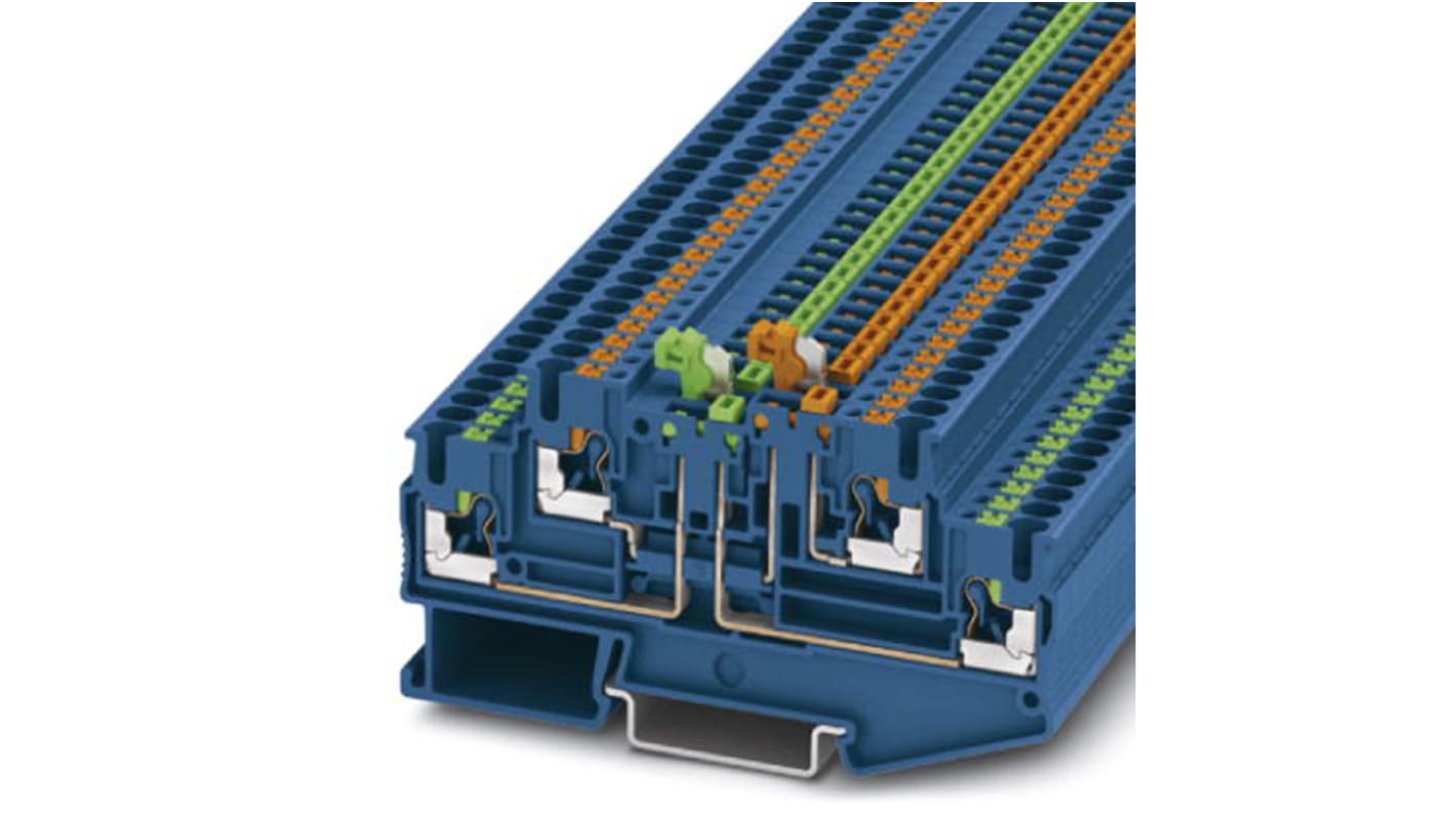 Phoenix Contact PTT 2.5-2MT BU Series Grey DIN Rail Terminal Block, Push In Termination