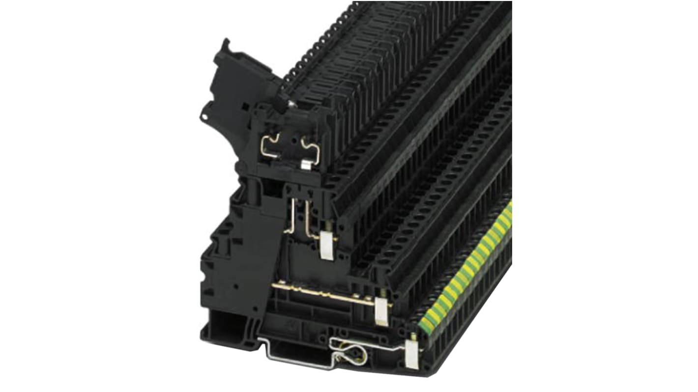 Phoenix Contact UT 4-PE/L/HESILED 60 (5X20) Series Black Fused DIN Rail Terminal, Triple-Level, Screw Termination, Fused