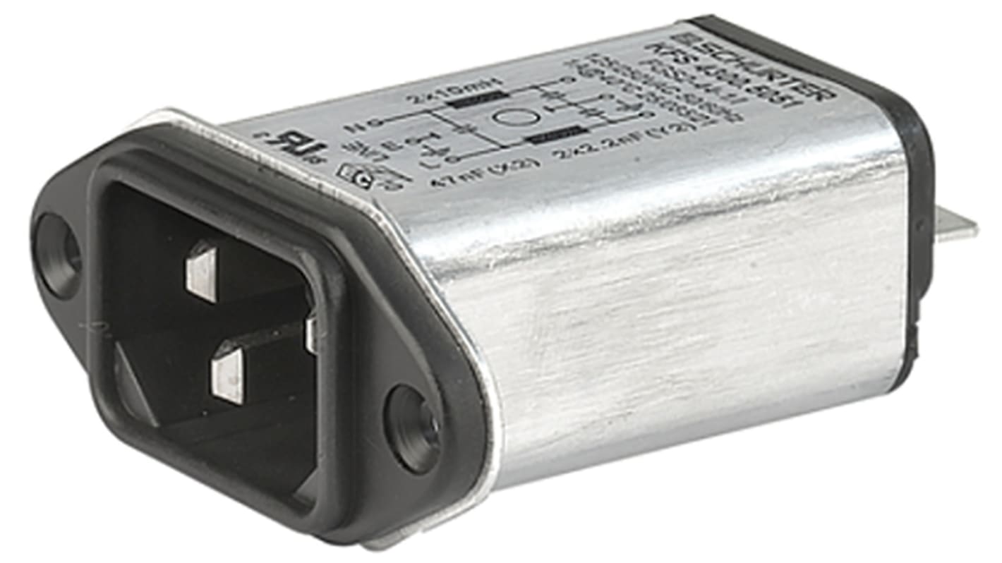 Schurter 2A, 250 V ac Male Panel Mount Filtered IEC Connector 4300.5052, Quick Connect None Fuse