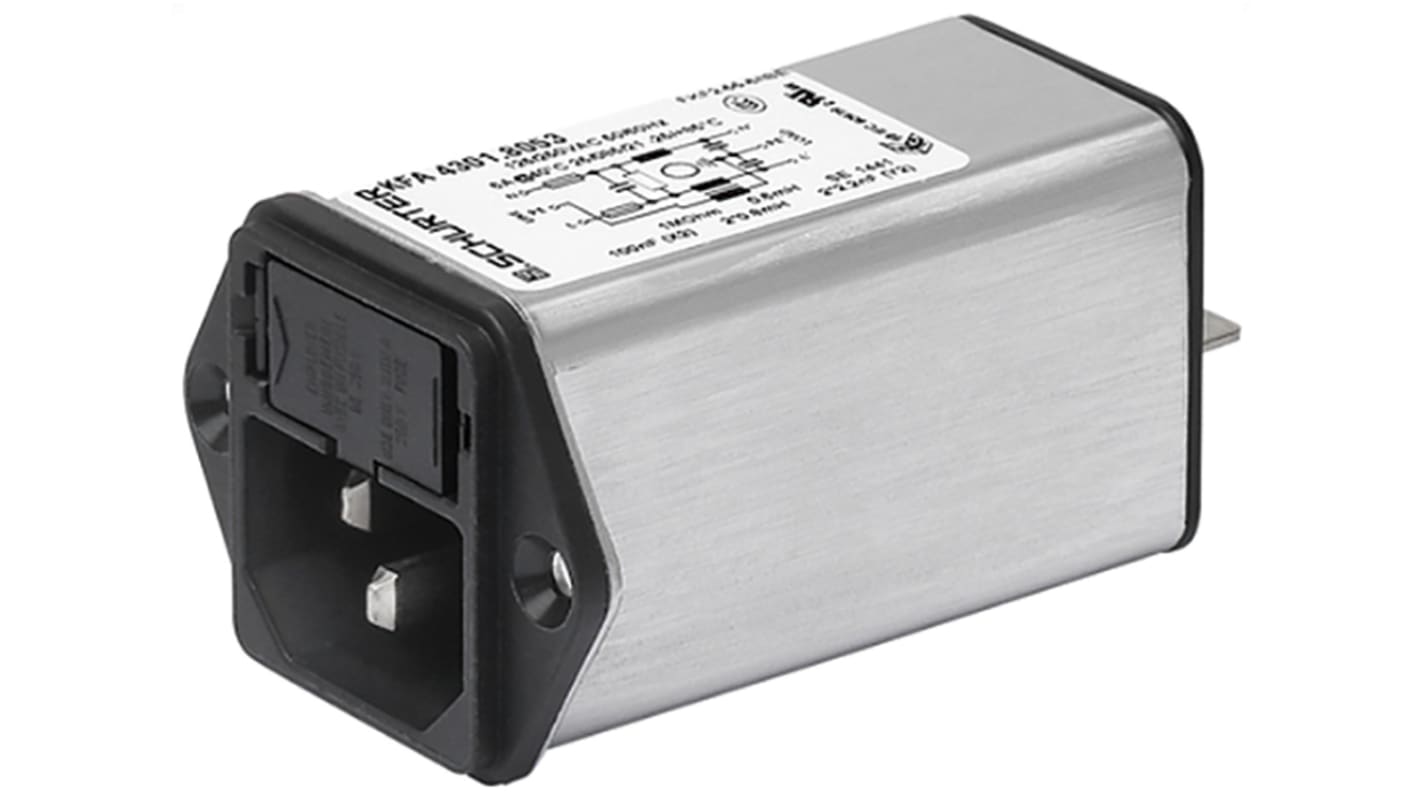 Szűrt IEC-csatlakozó Férfi, C14, Csavar, biztosíték mérete: 5 x 20mm, 2A, 250 V AC, üzemeltetési frekvencia: 50 (IEC)