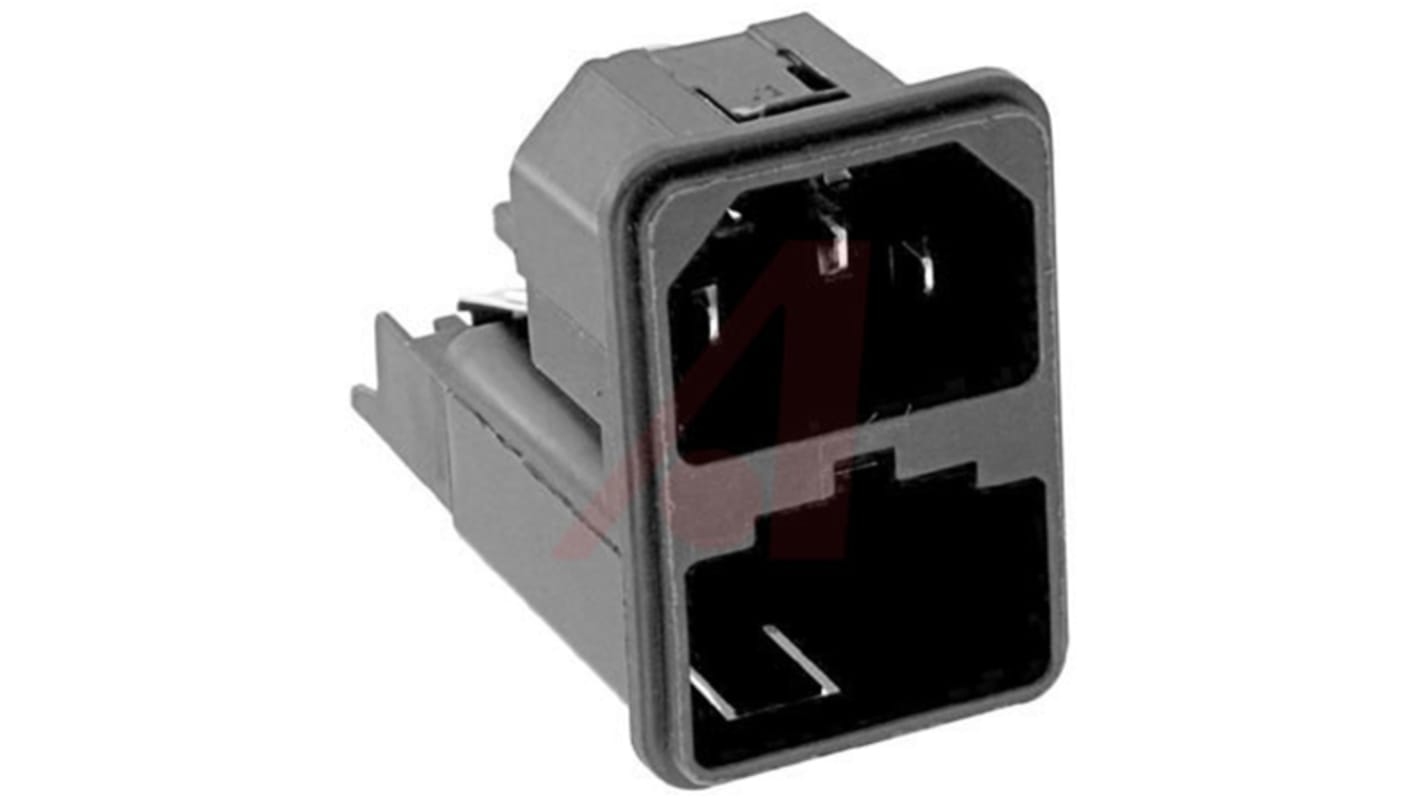 Connettore IEC C14 Schurter Maschio, 10A, 125 V, 250 V., 2 fusibili 6.3 x 32mm, montaggio a scatto