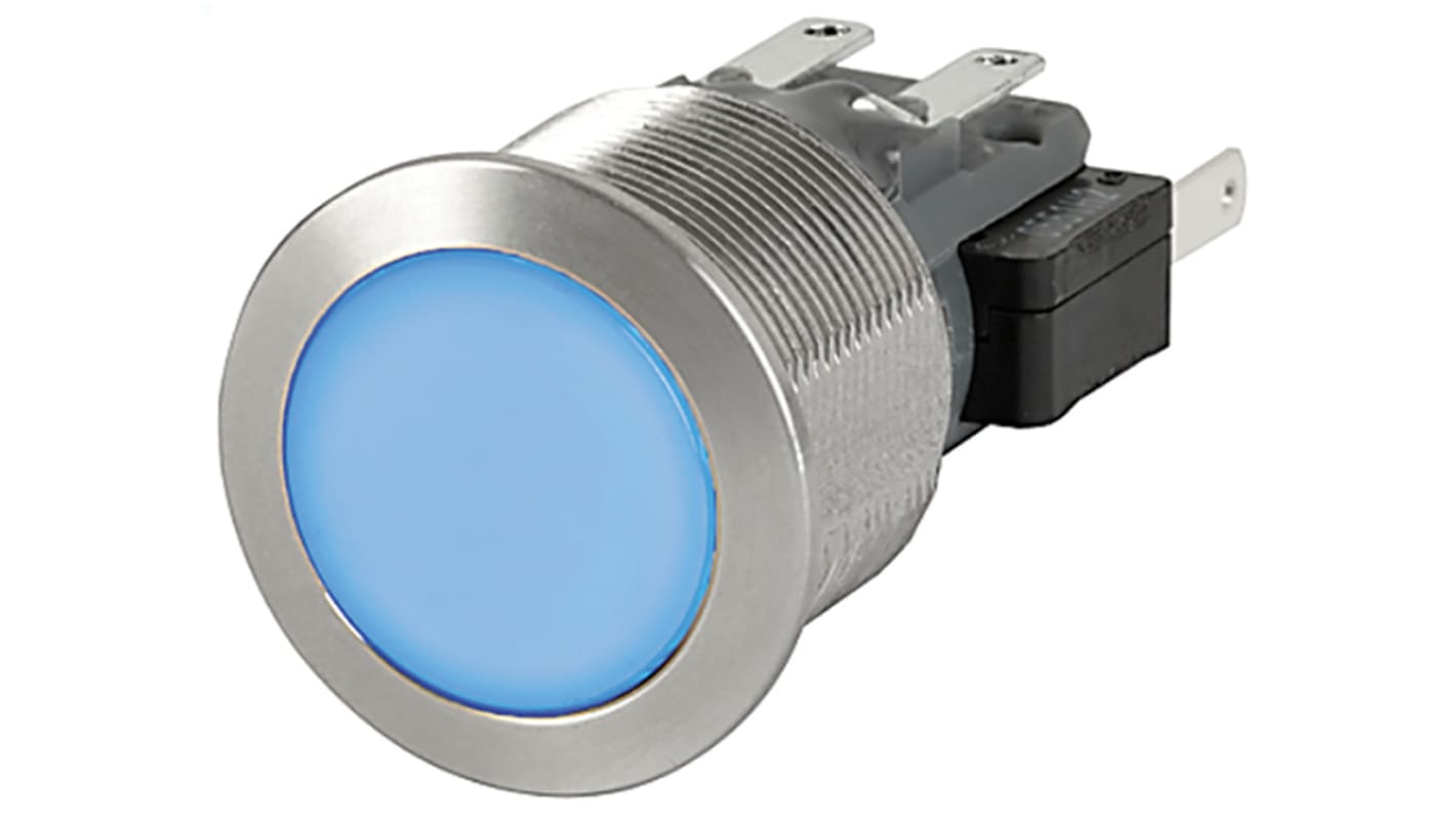 Schurter MSM 19 Series Illuminated Push Button Switch, Momentary, Panel Mount, 19.1mm Cutout, SPDT, Blue LED, 125 V dc,