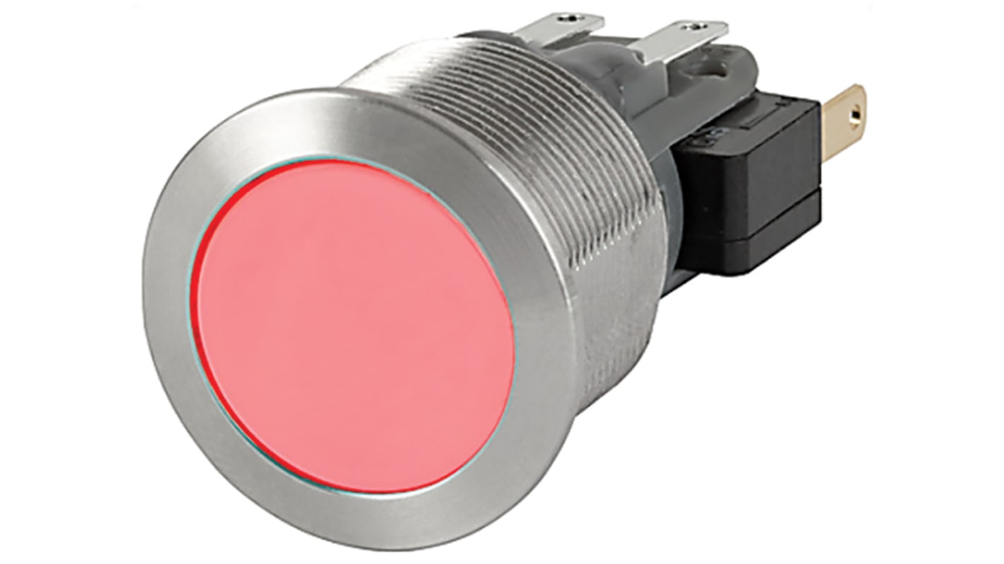 Schurter MSM 19 Series Illuminated Push Button Switch, Momentary, Panel Mount, 19.1mm Cutout, SPDT, Red LED, 250V ac,