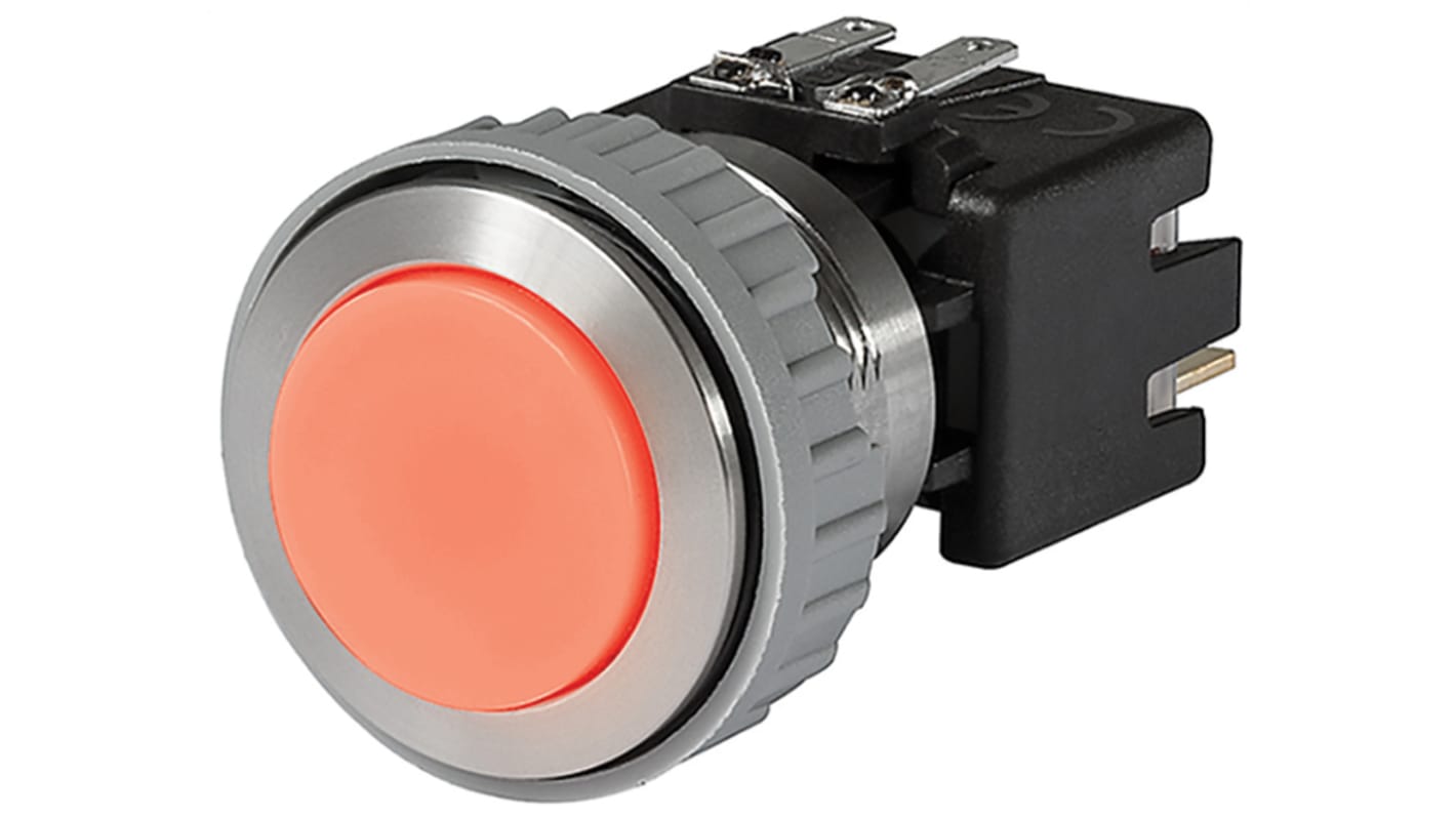 Schurter MSM 22 Series Illuminated Push Button Switch, Latching, Panel Mount, 22.1mm Cutout, DPDT, Red LED, 30 V dc,