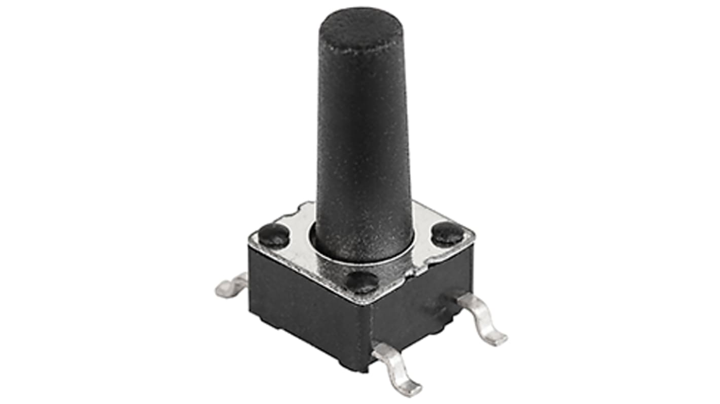 IP40 Black Button Tactile Switch, SPST Through Hole