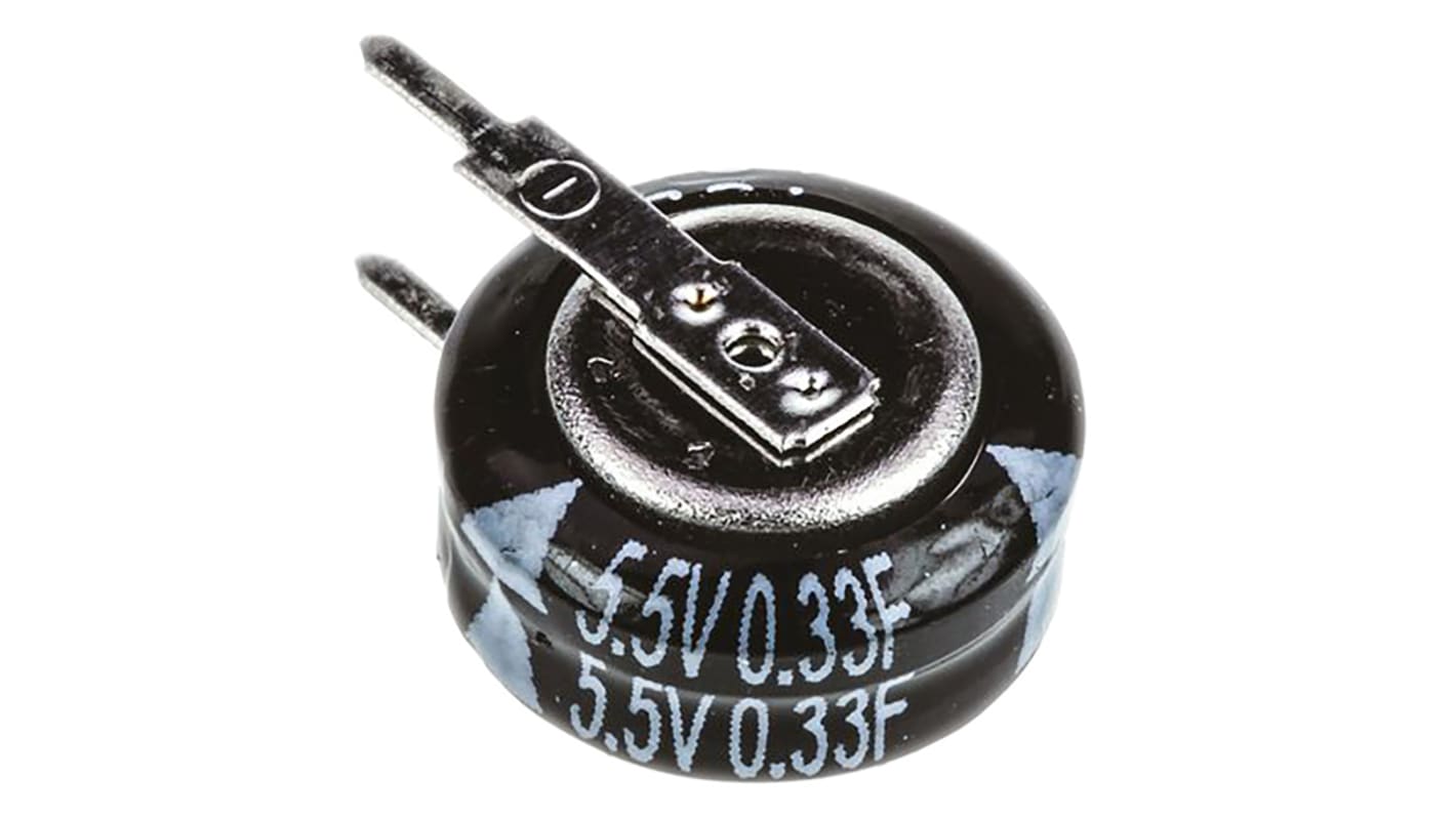 Panasonic SD SuperCap Superkondensator, radial 0.33F -20 → +80% / 5.5V dc, -25°C+70°C, 10.5 x 5.5 x 11.5mm