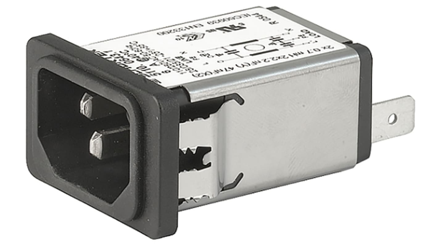 Schurter 6A, 250 V ac Male Snap-In Filtered IEC Connector 5110.0643.3, Quick Connect None Fuse