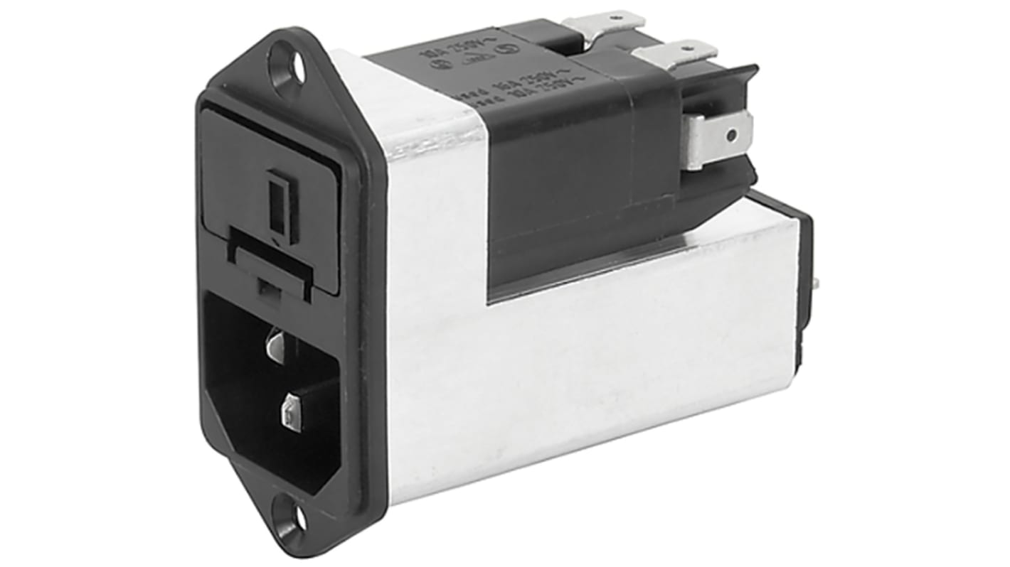 Schurter 2A, 250 V ac Male Screw Filtered IEC Connector 4303.5022, Quick Connect 2 Fuse