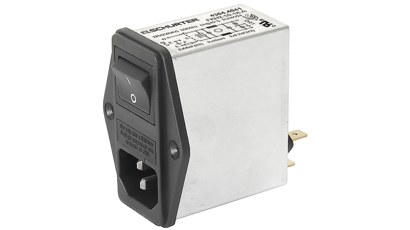 Connecteur IEC filtré Mâle Schurter, 10A, 250 V c.a., Vis, 2 pôles