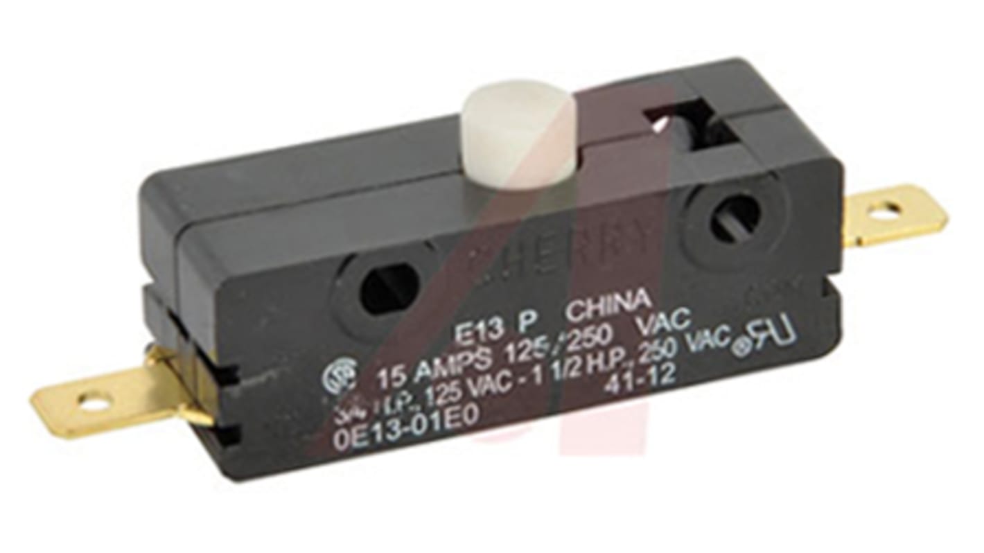 ZF Button Microswitch, Blade Terminal, 15 A @ 125/250 V ac, 2 A @ 48 V dc, SPST