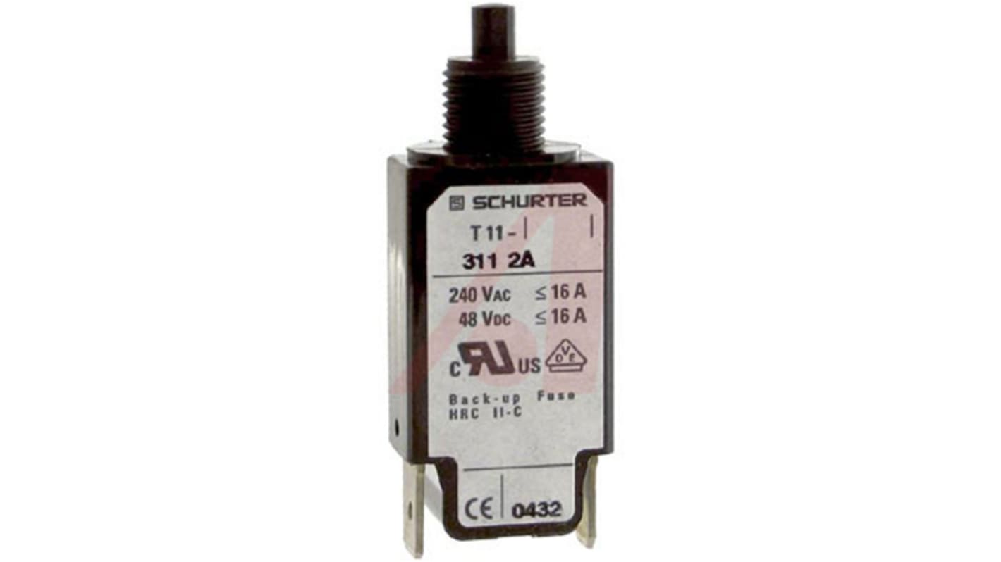 Schurter T11-211 Thermischer Überlastschalter / Thermischer Geräteschutzschalter, 1-polig, 2A, 240V 19 x 11 x 34.5mm,