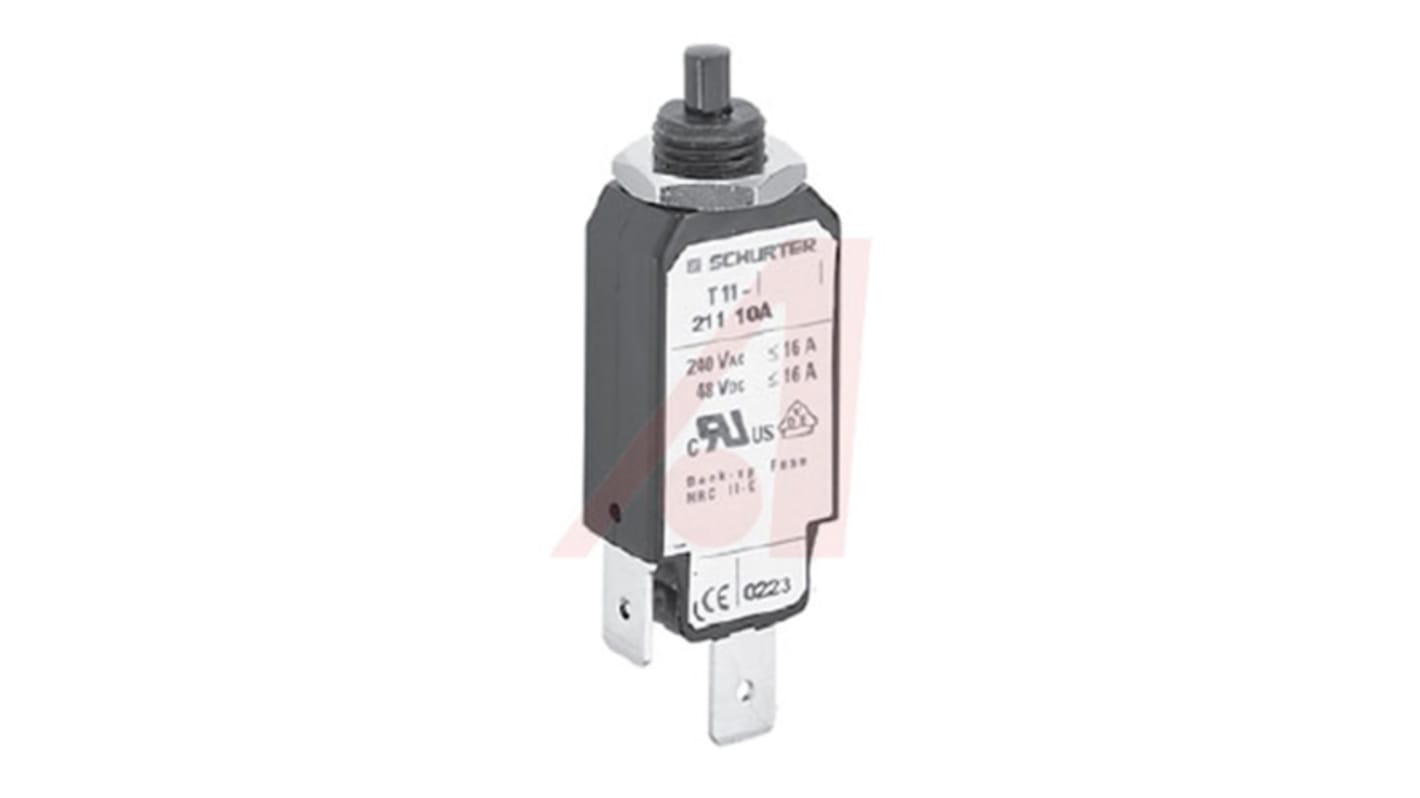 Schurter Thermal Magnetic Circuit Breaker - T11 Single Pole 48 V dc, 240 V ac Voltage Rating Panel Mount, 2.5A Current