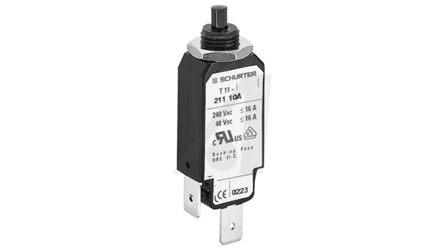 Schurter Thermal Circuit Breaker - T11 Single Pole 48 V dc, 240V ac Voltage Rating Panel Mount, 3 A, 300mA Current