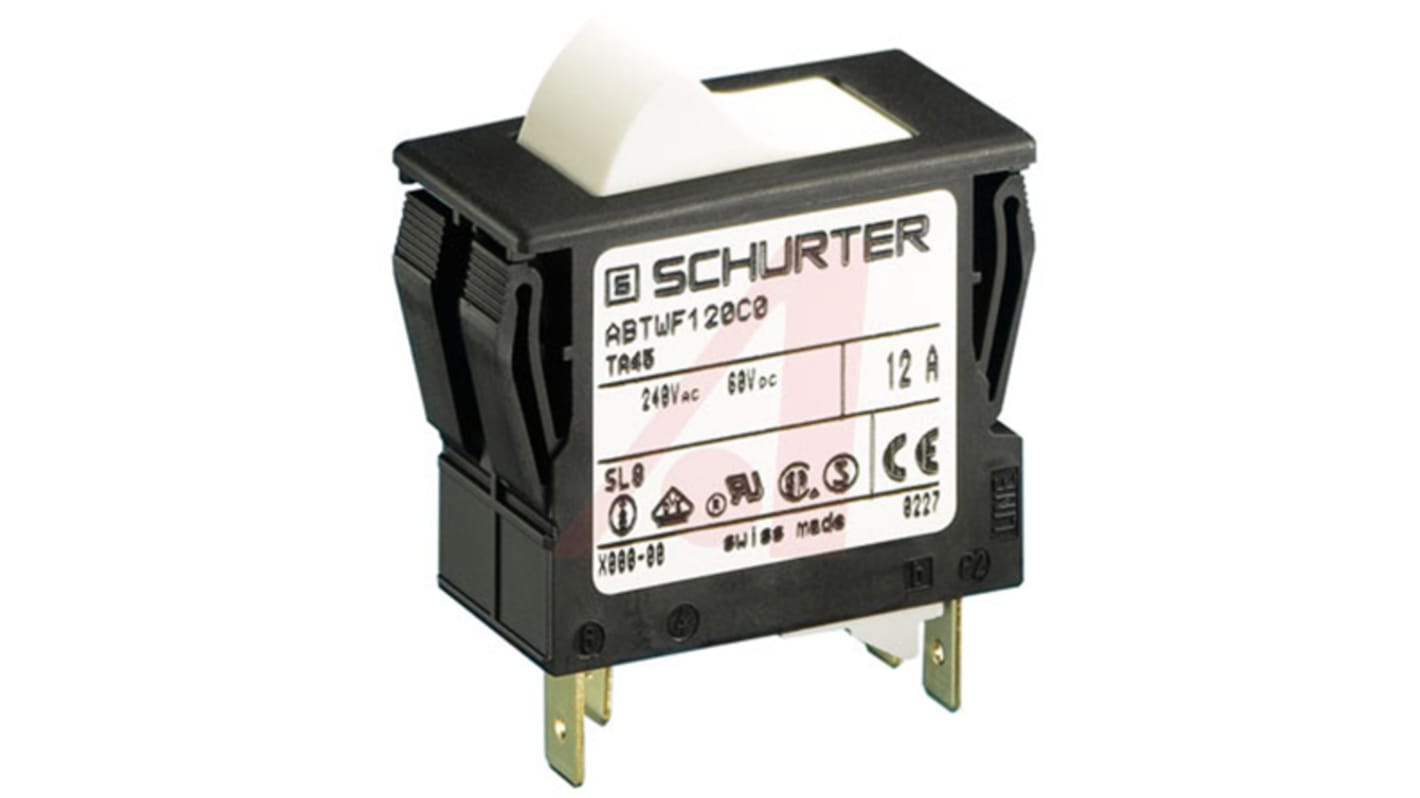 Schurter TA45 Thermischer Überlastschalter / Thermischer Geräteschutzschalter, 2-polig, 10A, 60 V dc, 240V ac, Thermisch