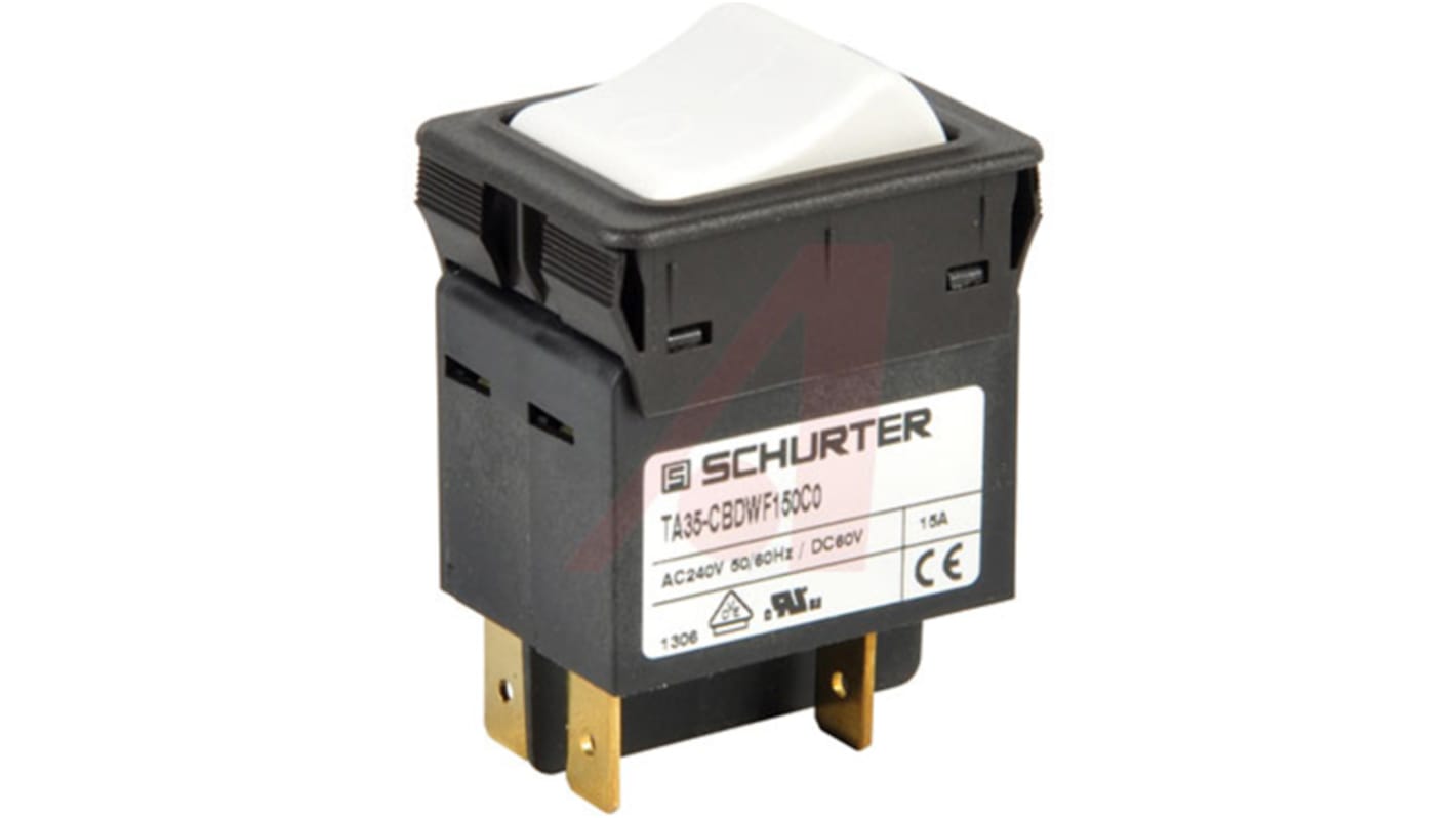 Schurter TA35 Thermischer Überlastschalter / Thermischer Geräteschutzschalter, 2-polig, 15A, 60 V dc, 240V ac 29 x 51.3