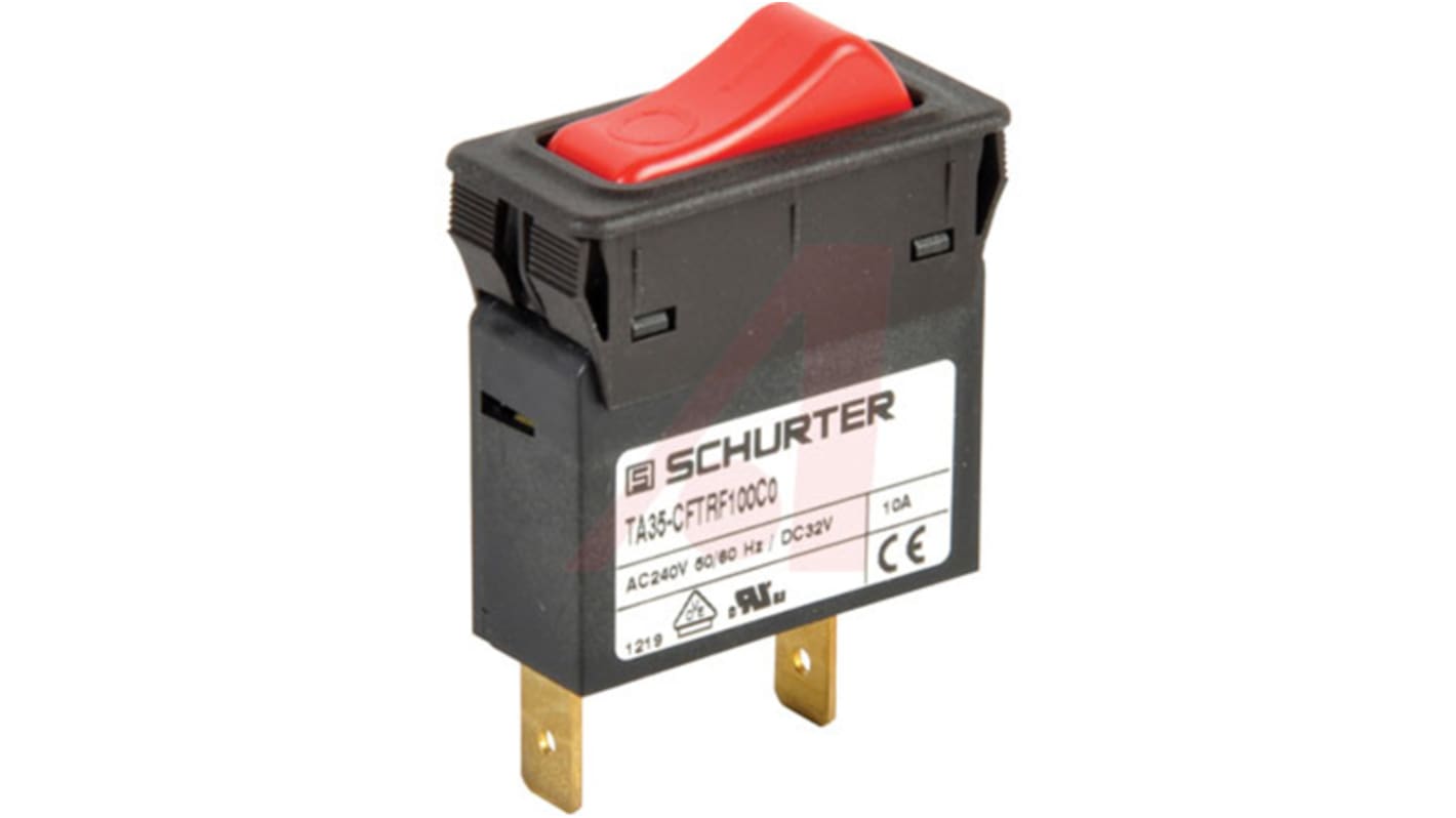 Schurter TA35 Thermischer Überlastschalter / Thermischer Geräteschutzschalter, 1-polig, 10A, 32 V dc, 240V ac 17.5 x