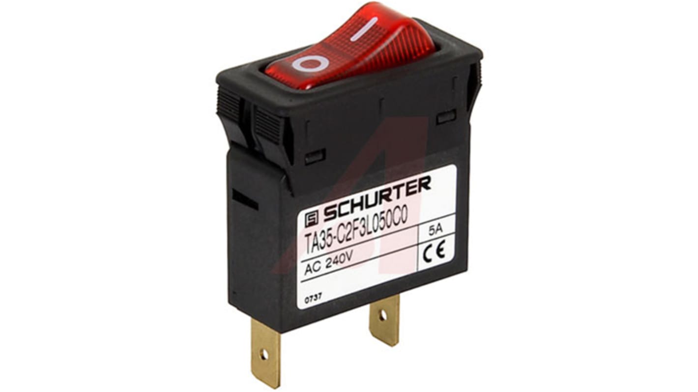 Schurter Circuit Breaker Switch - TA35 Single Pole 32 V dc, 240 V ac Voltage Rating Panel Mount, 5A Current Rating