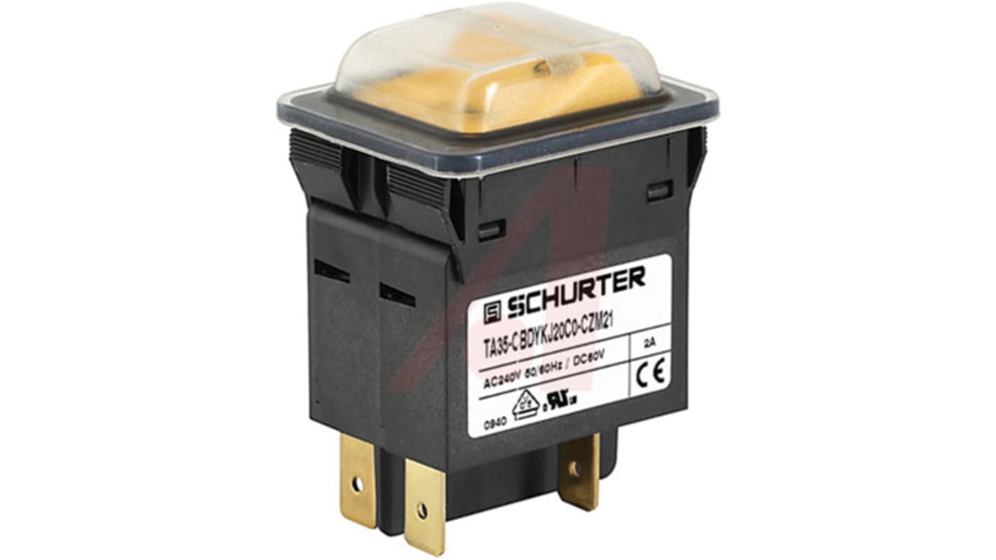 Schurter TA35 Thermischer Überlastschalter / Thermischer Geräteschutzschalter, 2-polig, 6A, 60 V dc, 240V ac, Thermisch