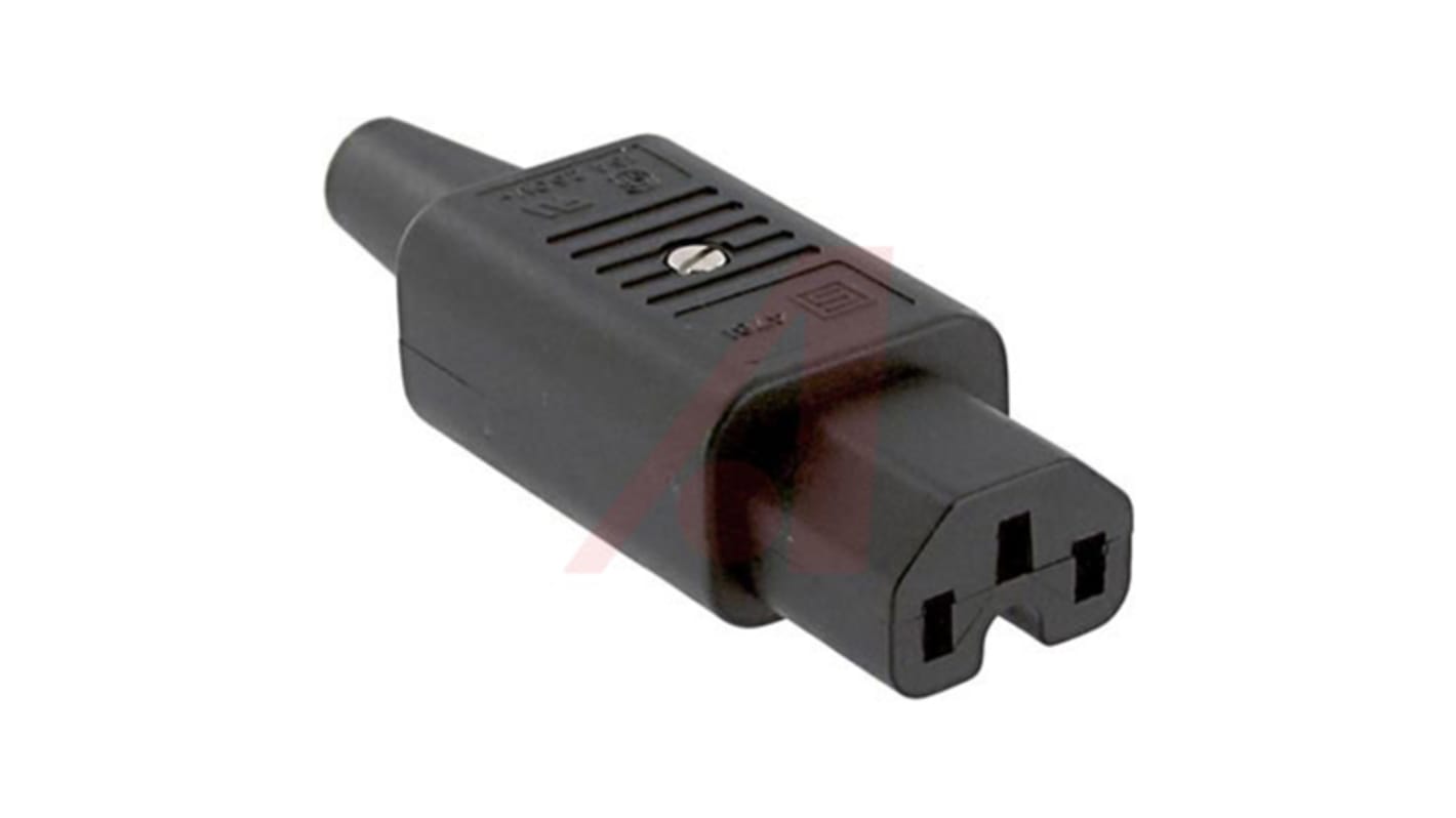 Conector IEC C15 hembra Schurter, Montaje de Cable, 250 V, 10A, Ø de cable 10.0mm