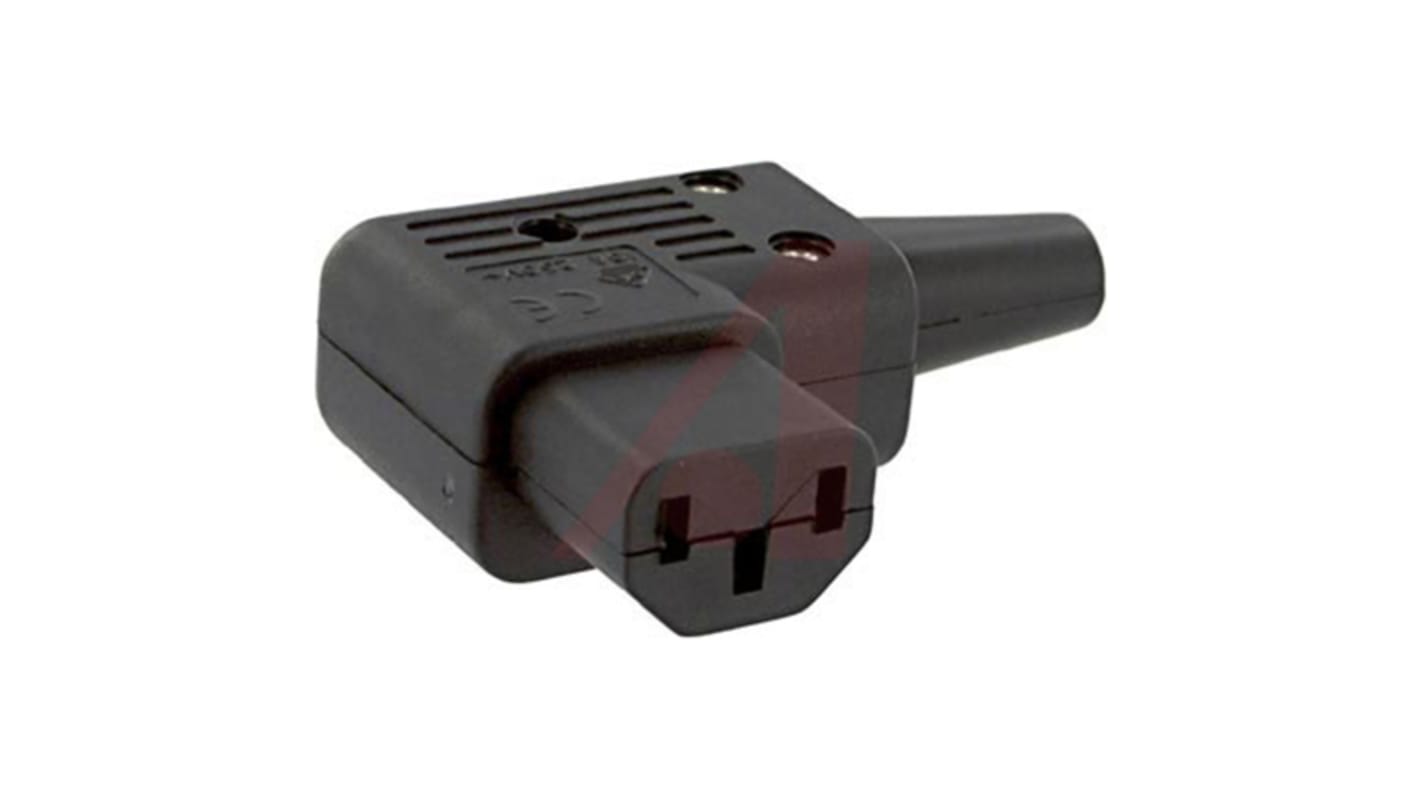 Conector IEC C13 hembra Schurter, acodado, Montaje de Cable, 250 V, 10A, Ø de cable 10.0mm