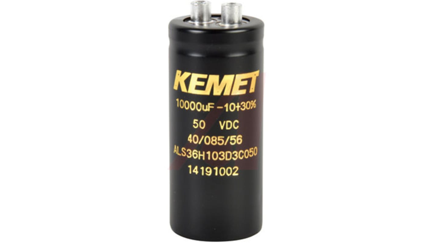 Condensatore KEMET, serie ALS36, 10000μF, 50V cc, -10 → +30%, +85°C, Terminale a vite