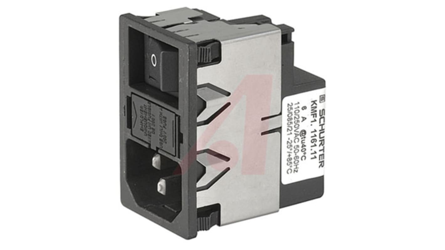 Schurter C14 IEC-Steckerfilter Stecker mit 2-Pol Schalter 5 x 20mm Sicherung, 125 V ac, 250 V ac / 4A, Snap-In /