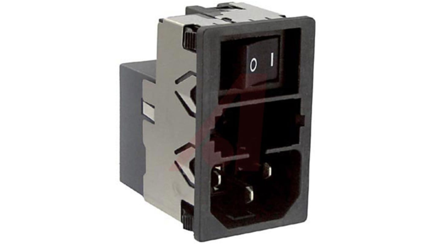 Schurter 6A, 125 V ac, 250 V ac Male Snap-In Filtered IEC Connector 2 Pole KMF1.1261.11, Quick Connect 1 Fuse