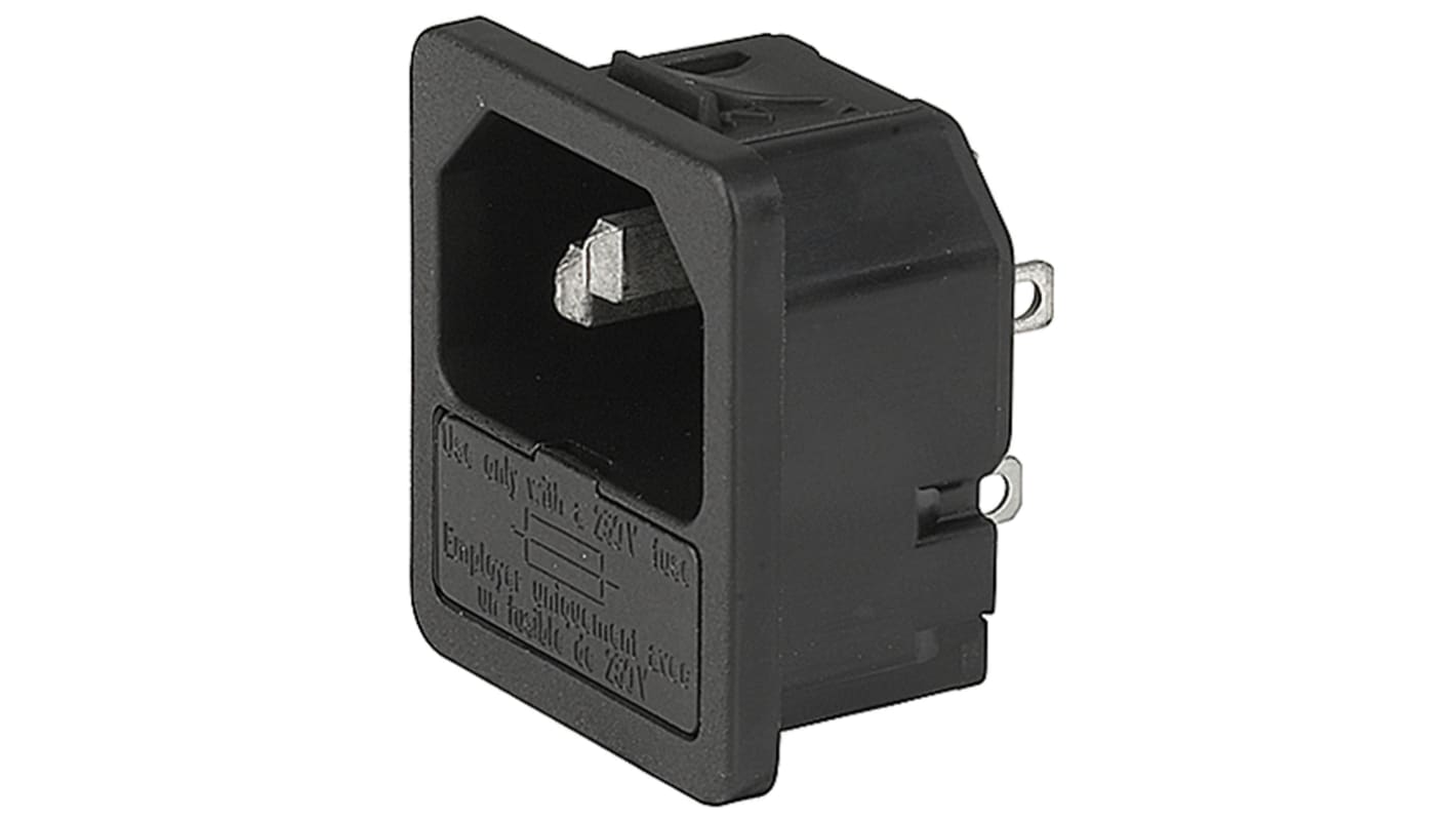 Conector IEC C14 macho Schurter, Recto, Encaje a Presión, 250 V, 10A, con 1 fusible de 5 x 20mm, con interruptor