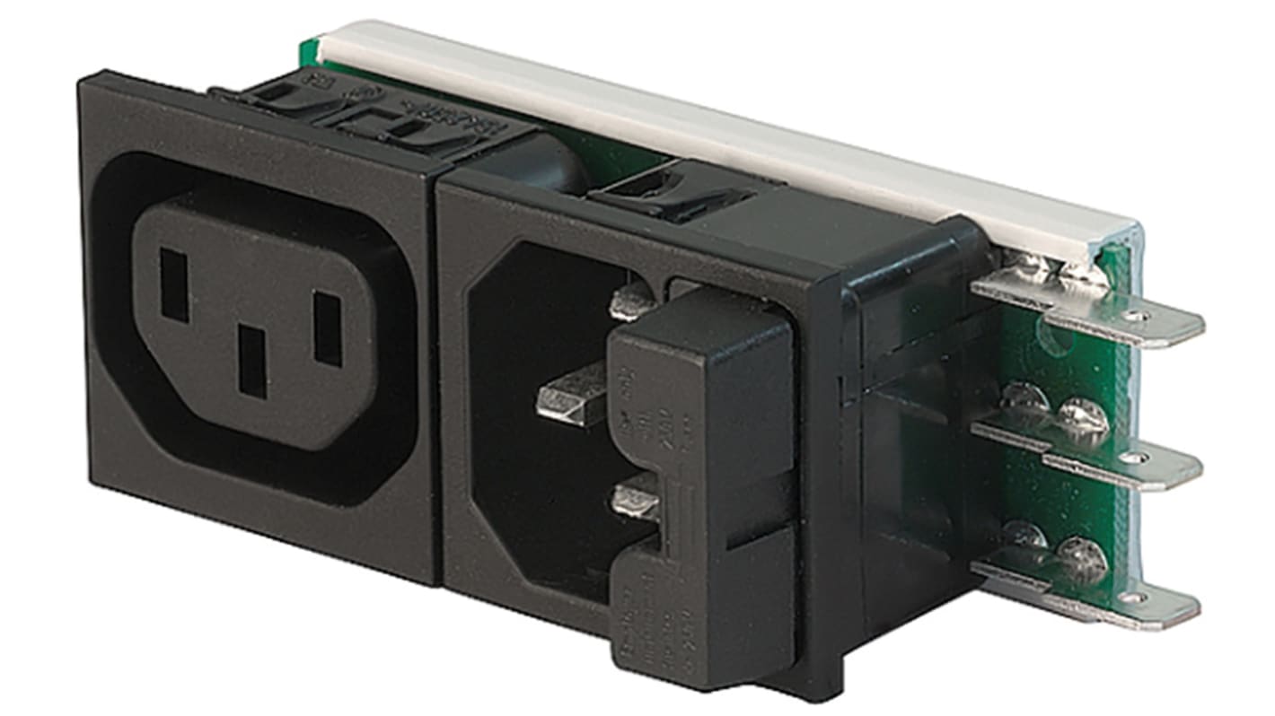 Schurter C14 (Inlet), F (Outlet) Snap-In IEC Connector Socket, Plug, 10A, 125 V, 250 V, Fuse Size 5 x 20mm