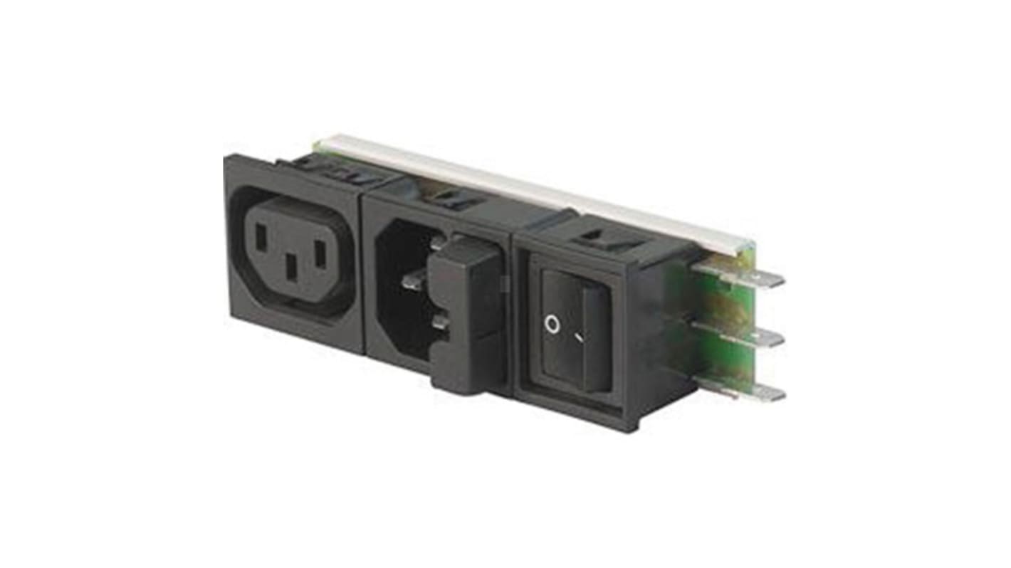 Schurter C14 (Inlet), F (Outlet) Snap-In IEC Connector Socket, Plug, 10A, 125 V, 250 V, Fuse Size 5 x 20mm