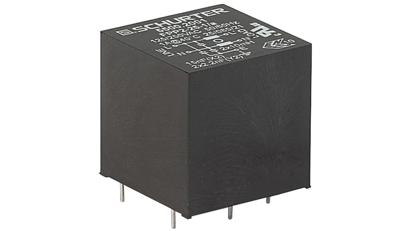 IEC szűrő Férfi, NYÁK-ra szerelhető, 1A, 250 V AC, üzemeltetési frekvencia: 50 (IEC) Hz, 60 (UL / CSA) Hz