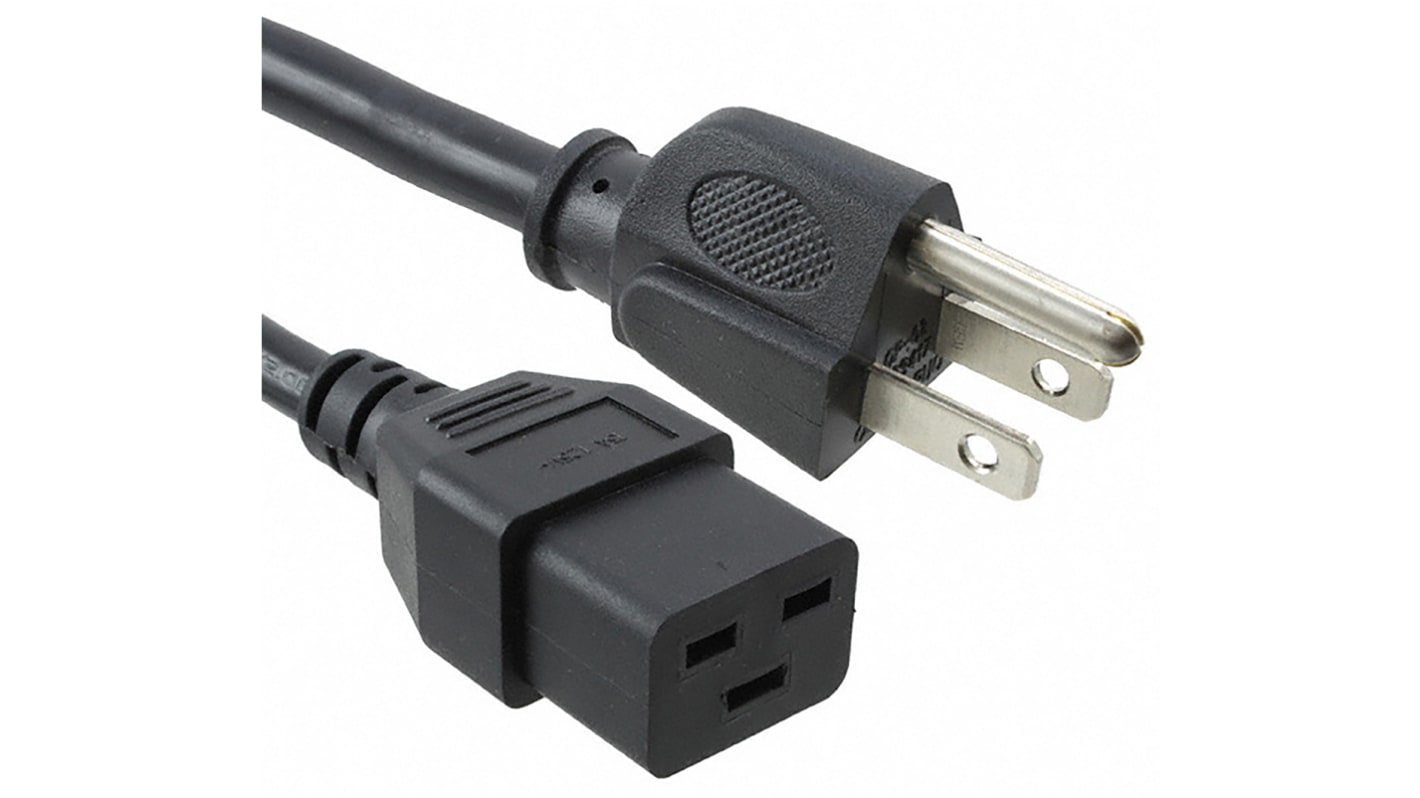 Napájecí kabel 2.5m, Černá, A: IEC C19, B: Zástrčka typu B pro USA, 15 A, 125 V Schurter