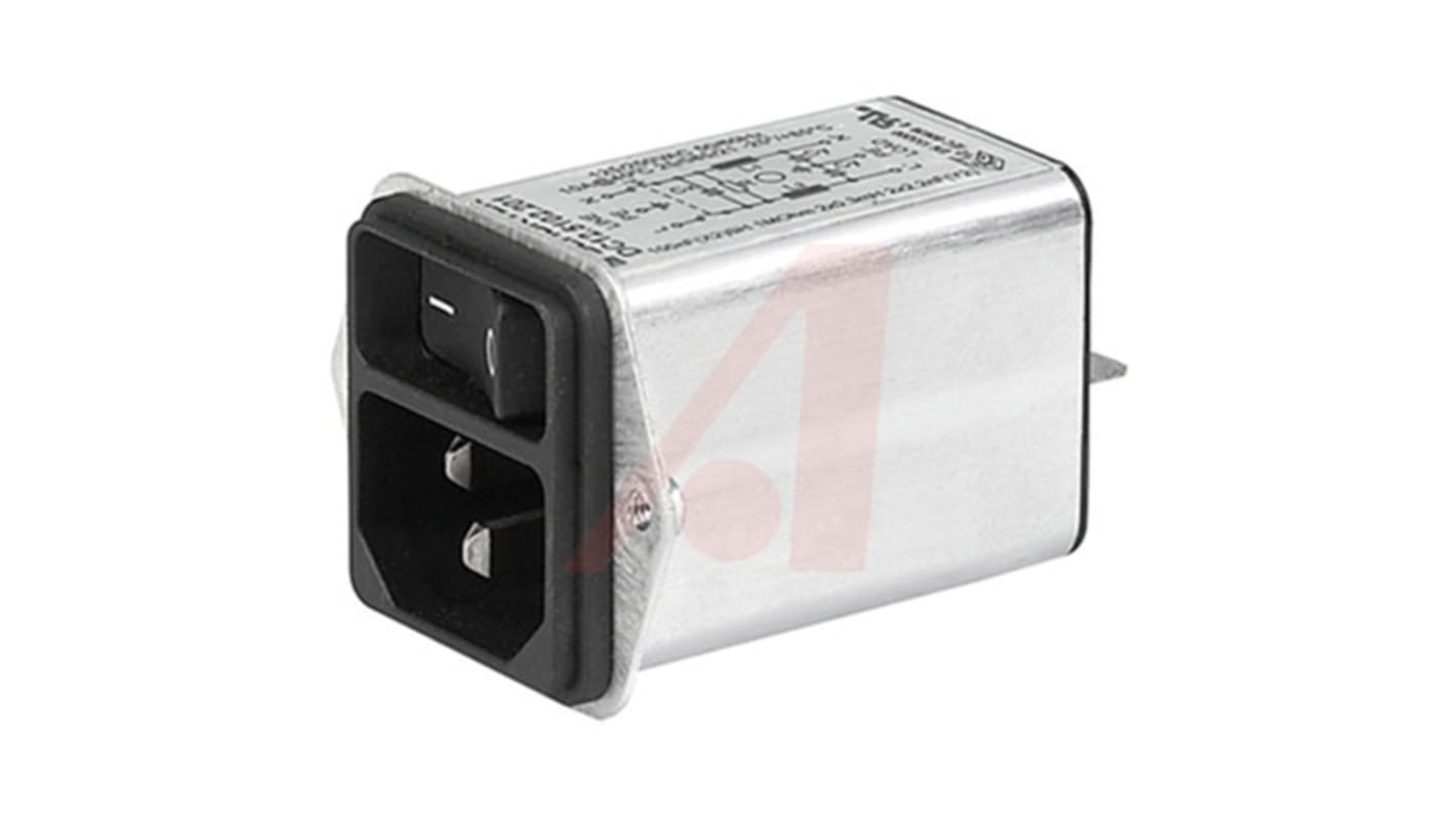 Conector IEC C14 macho Schurter, Recto, Montaje en Panel, 125 V, 250 V., 10A, , con interruptor unipolar