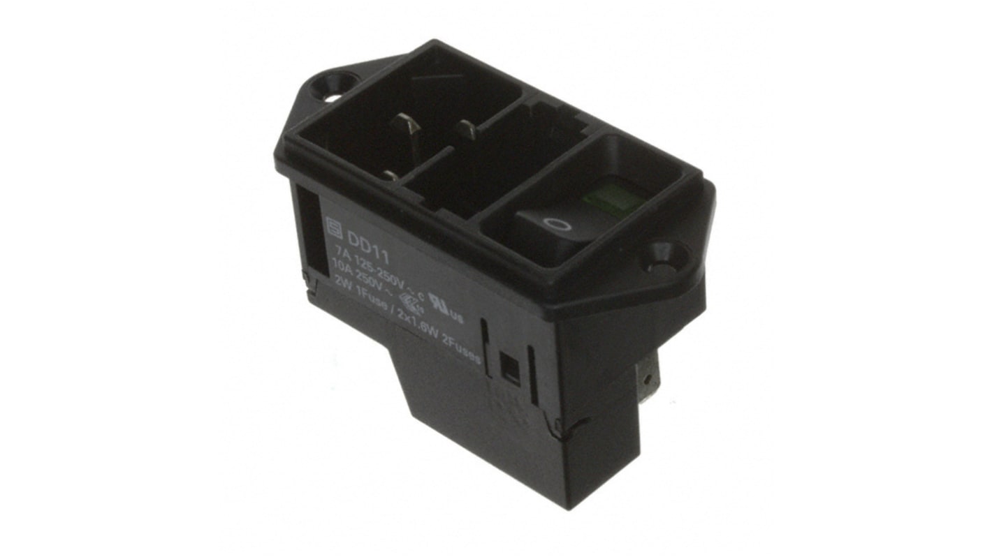 Conector IEC C14 macho Schurter, Montaje en Panel, 250 V, 10A, con 1 fusible de 5 x 20mm, con interruptor de 2 polos