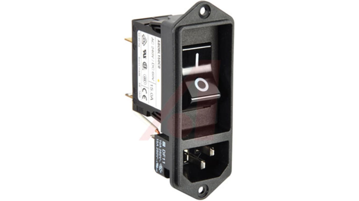 Conector IEC C14 macho Schurter, Montaje en Panel, 250 V, 15A, con interruptor de 2 polos