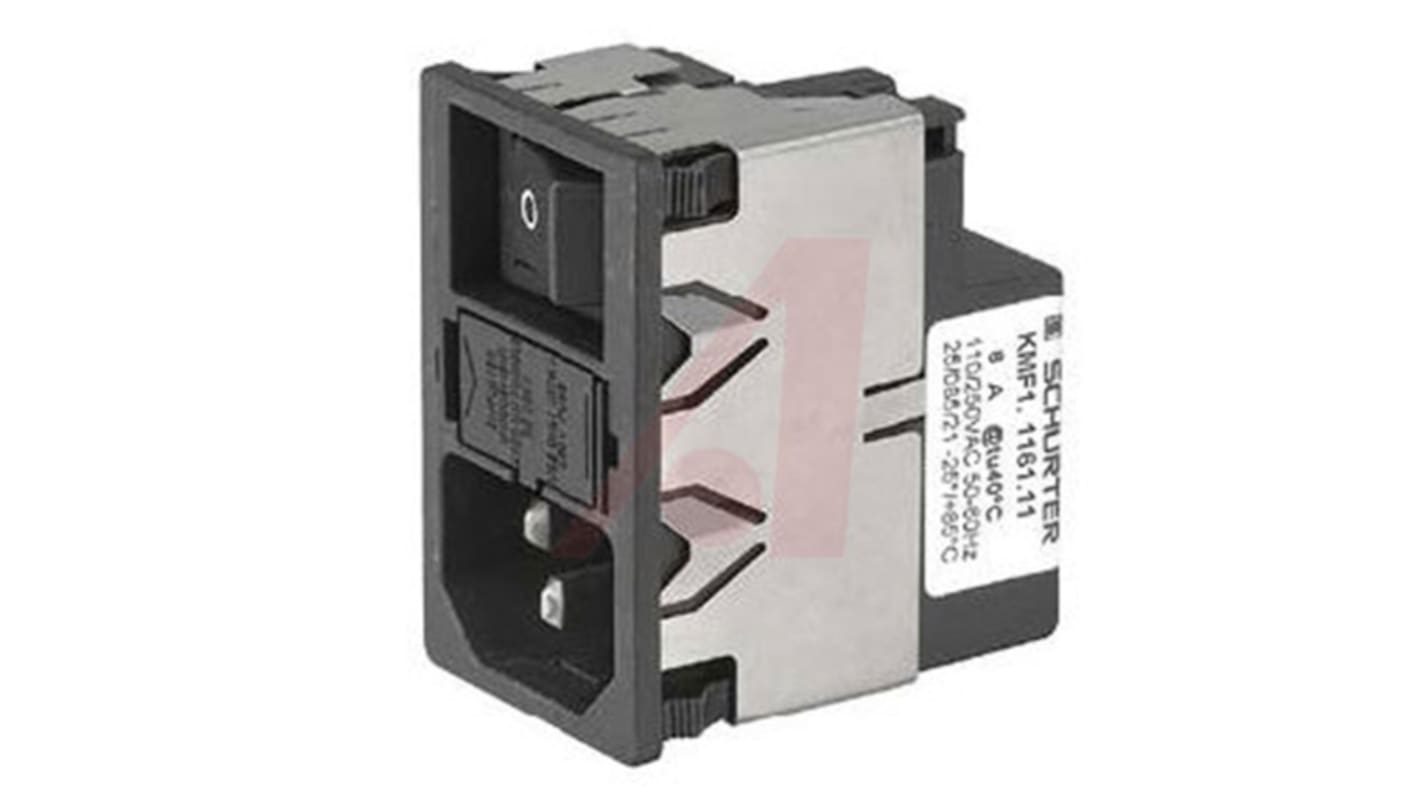 Schurter 10A, 125 V ac, 250 V ac Male Snap-In Filtered IEC Connector 2 Pole KMF1.1193.11, Quick Connect 1 Fuse