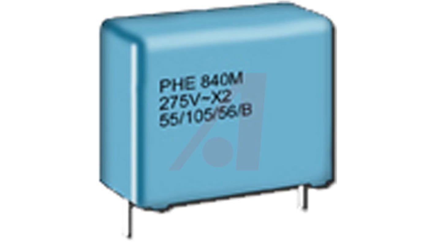 KEMET PHE840 Metallised Polypropylene Film Capacitor, 275 V ac, 280 V ac, 760 V dc, ±20%, 100nF, Through Hole