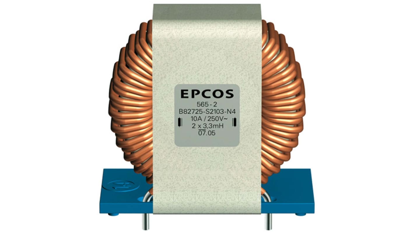 EPCOS 3.3 mH ±30% Ferrite Toroidal Inductor, Max SRF:10kHz, 10A Idc, 13.5mΩ Rdc, B82725S