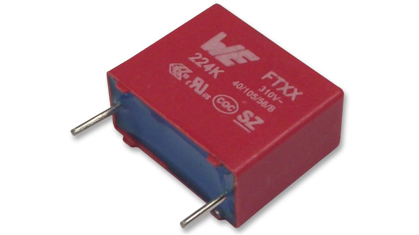 Condensador de polipropileno PP Wurth Elektronik, 5.6nF, ±10%, 310V ac, Montaje en orificio pasante