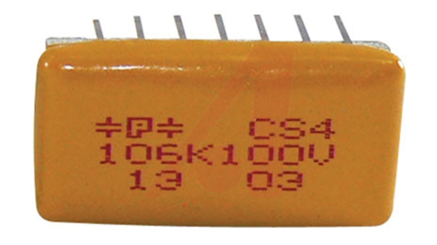 Condensatore organico multistrato (MLOC) Cornell-Dubilier, 10μF, 100V cc, ±10%, Ala di gabbiano, radiale, foro passante