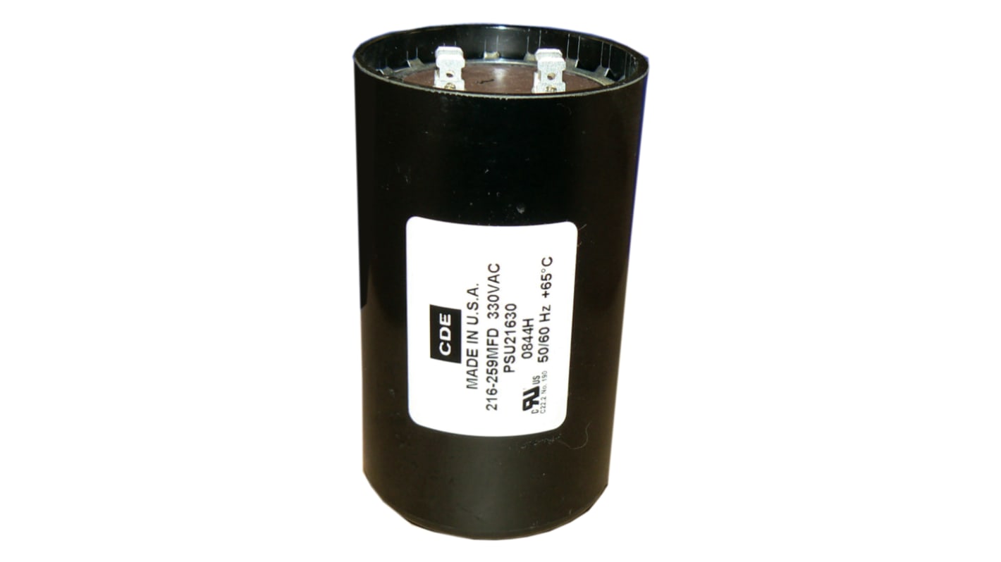 Condensador electrolítico Cornell-Dubilier serie PSU, 216 → 259μF, 330V ac, de encaje a presión, 52.388 (Dia.) x
