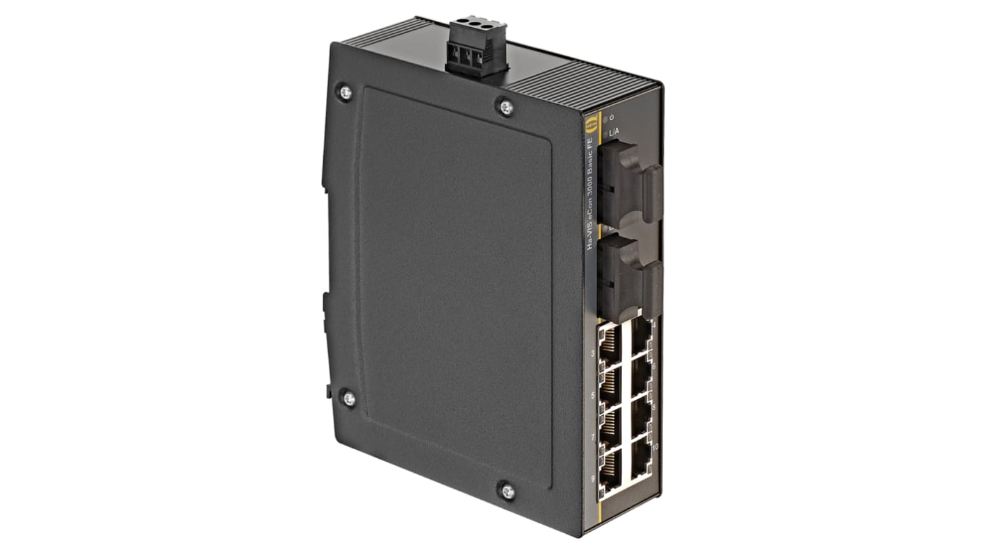 HARTING Ha-VIS eCon 3000 Series DIN Rail Mount Unmanaged Ethernet Switch, 8 RJ45 Ports, 10/100Mbit/s Transmission, 48V